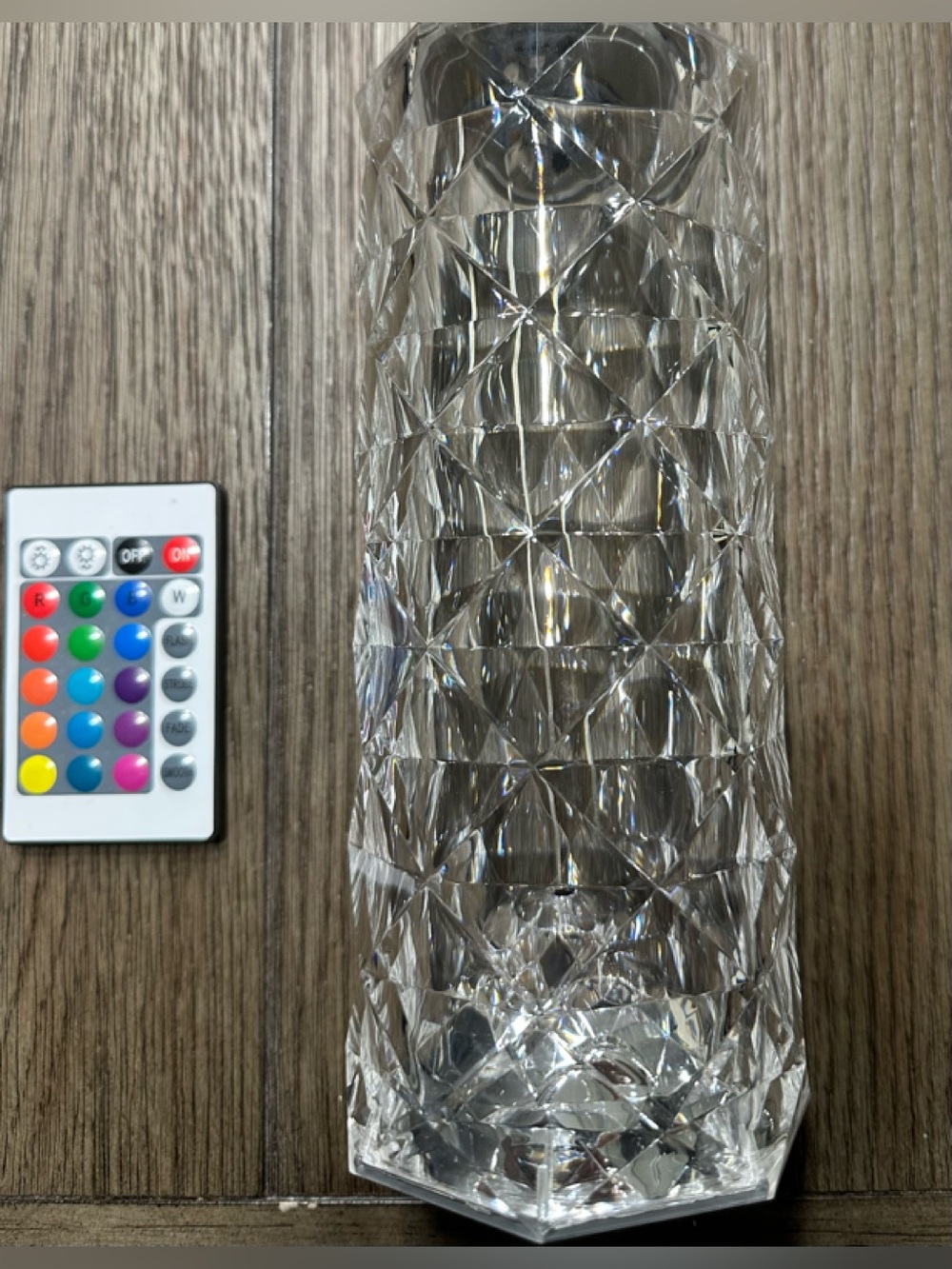 Crystal Pattern Diamond Design LED Accent Lamp with Remote - Clear